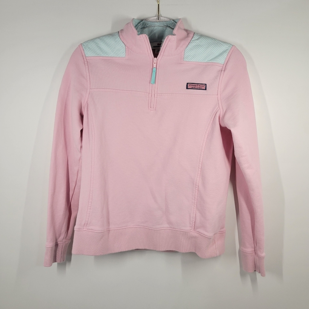 Vineyard Vines Pink 100% Cotton 1/4 Zip Logo Sweatshirt Women Size Small